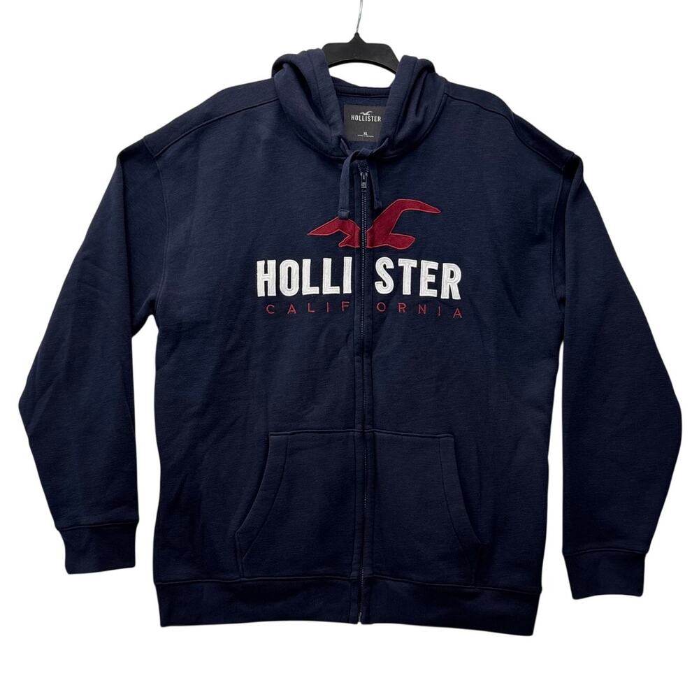 HOLLISTER California Graphic Hoodie Jacket Cotton Blend Men's Size XL Navy Blue